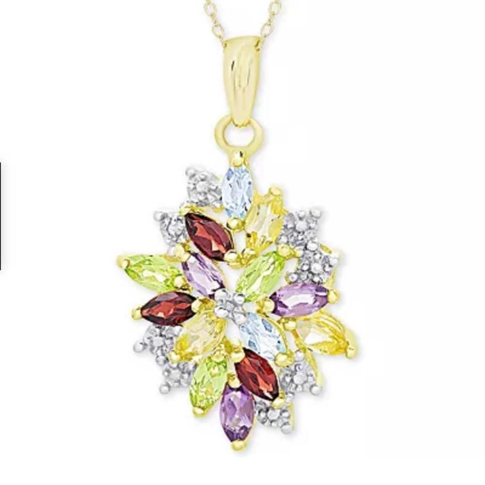 New Multi-Gemstone (2-1/8 ct. t.w.) and Diamond Accent Cluster Pendant Necklace